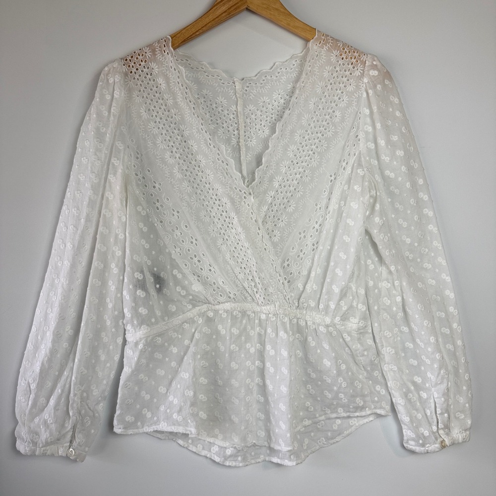 Isabel Marant Tazia Top Womens 42 US 10/12 White Eyelet Lace Peplum Blouse - Picture 2 of 13